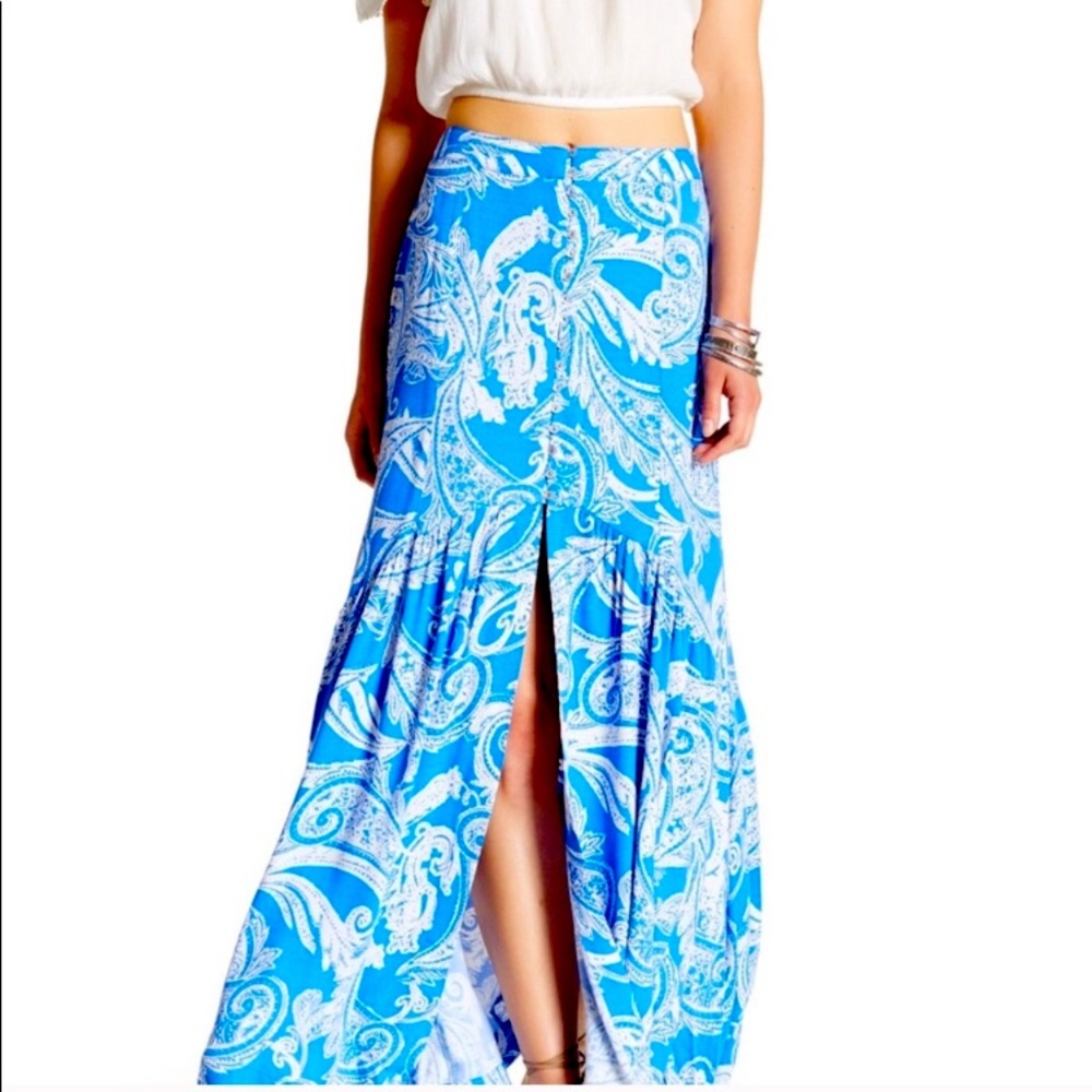 Free People blue button maxi skirt